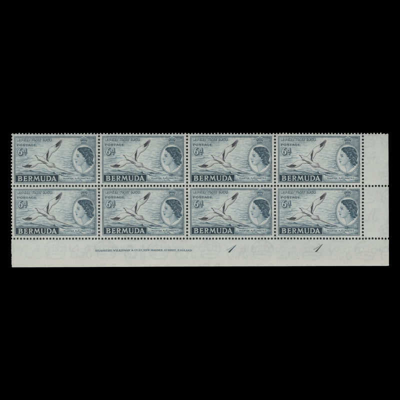 Bermuda 1953 (MNH) 6d Royal Visit imprint/plate 1–1 block