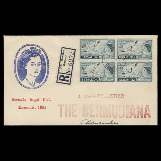 Bermuda 1953 (FDC) 6d Royal Visit block, HAMILTON