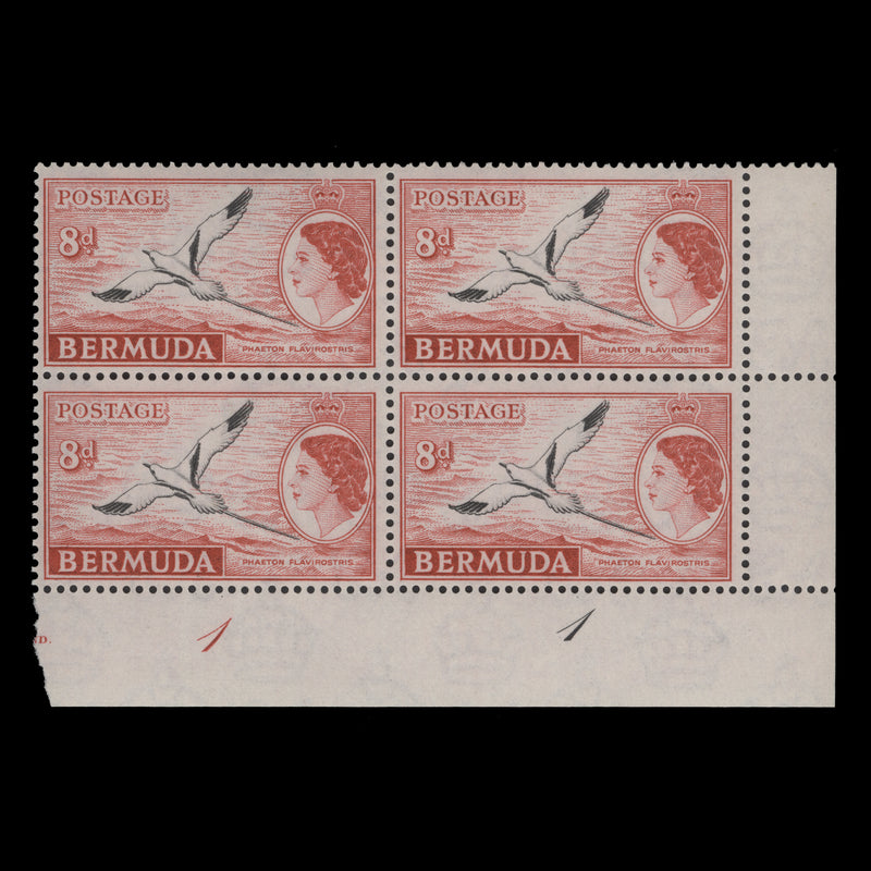 Bermuda 1955 (MNH) 8d White-Tailed Tropic Bird plate 1–1 block