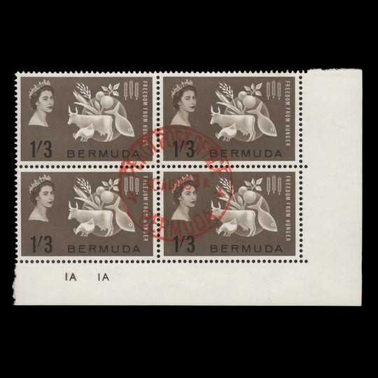 Bermuda 1963 (Used) 1s3d Freedom From Hunger plate 1A–1A block
