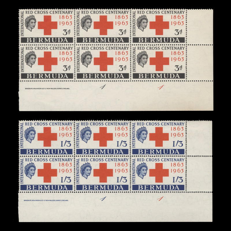 Bermuda 1963 (MLH) Red Cross Centenary imprint/plate blocks
