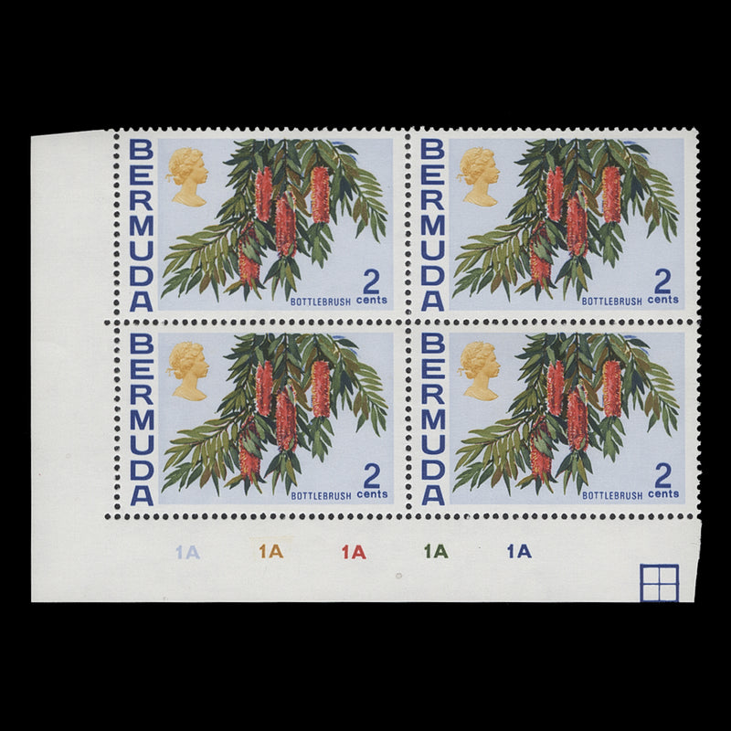 Bermuda 1975 (MNH) 2c Bottlebrush plate 1A–1A–1A–1A–1A block