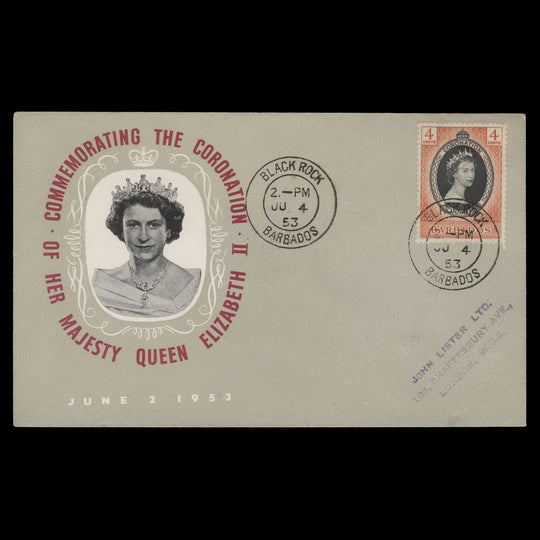 Barbados 1953 (FDC) 4c Coronation, BLACK ROCK