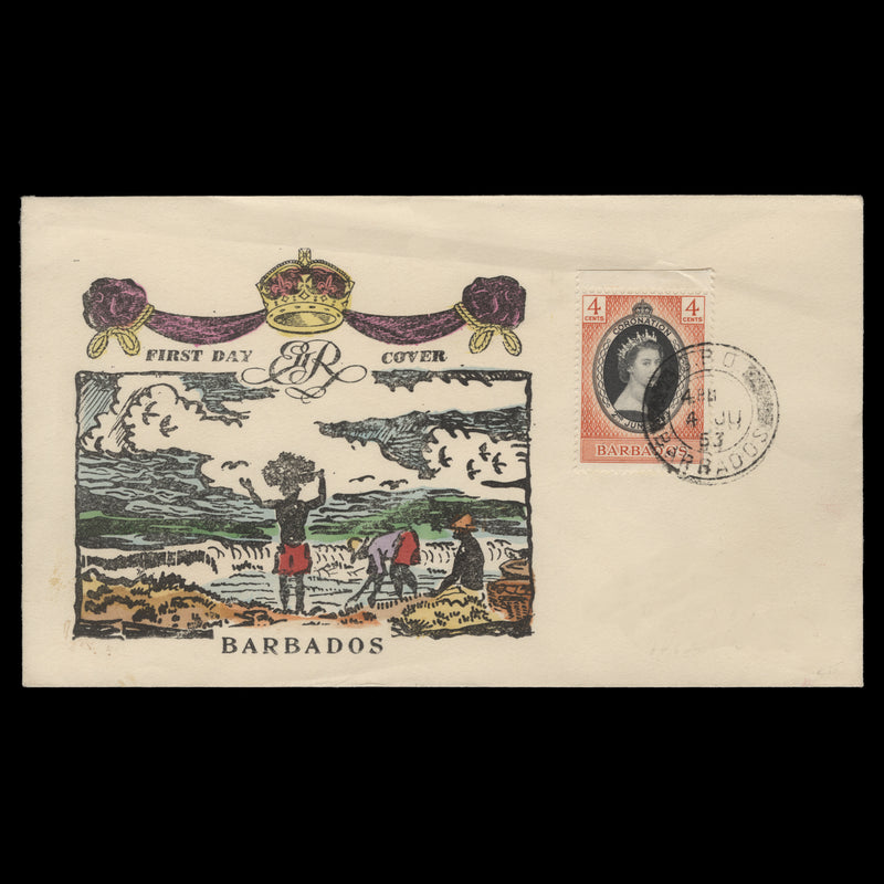 Barbados 1953 (FDC) 4c Coronation, GPO