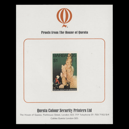 Barbados 1977 $1 Natural Beauty imperf proof on presentation card