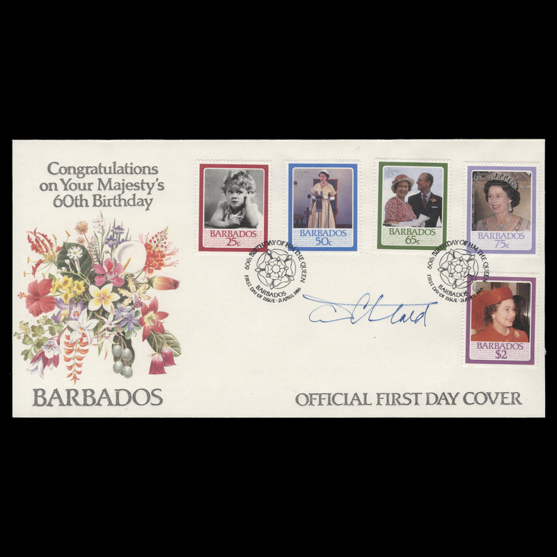 Barbados 1986 Queen Elizabeth II's Birthday first day cover signed by designer
