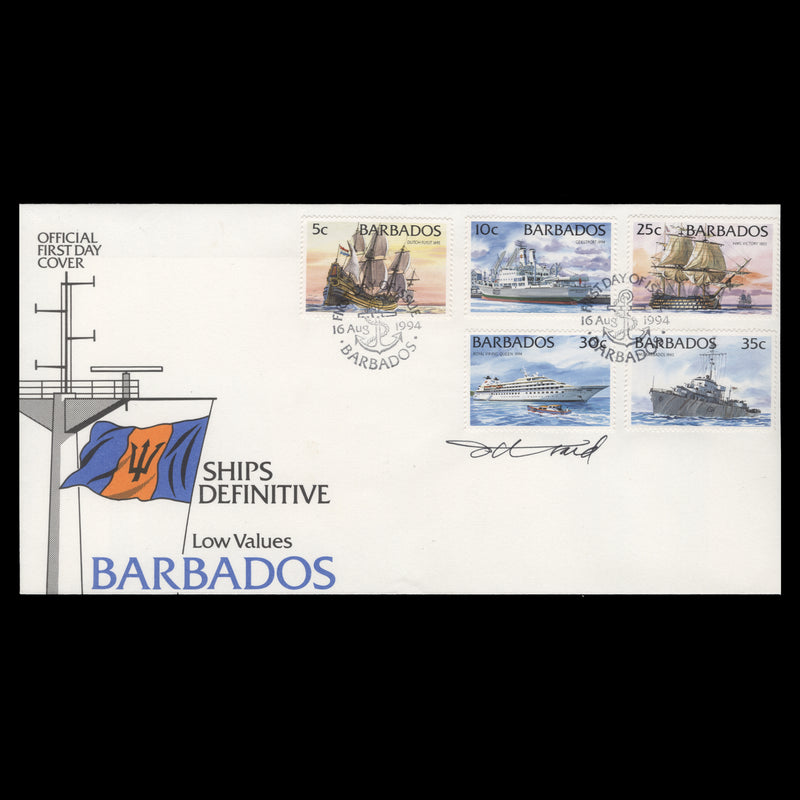Barbados 1994 Ships Definitives first day cover signed by Tony Theobald