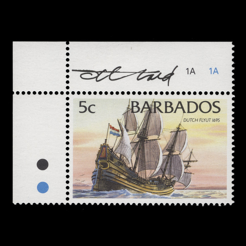Barbados 1994 (MLH) 5c Dutch Flyut single signed by Tony Theobald