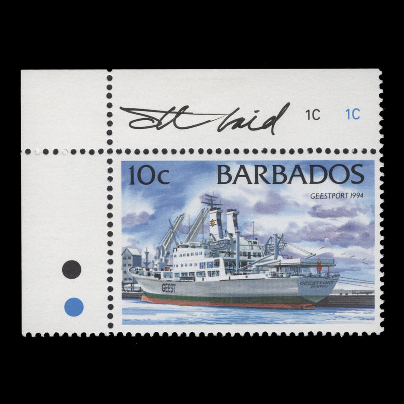 Barbados 1994 (MLH) 10c Geestport single signed by Tony Theobald