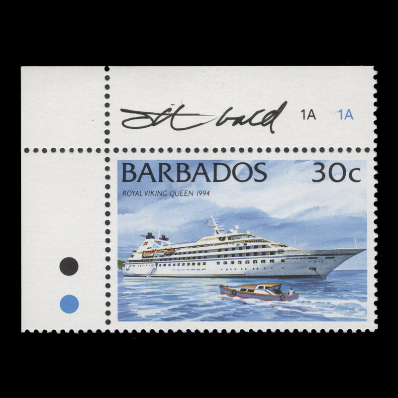 Barbados 1994 (MLH) 30c Royal Viking Queen single signed by Tony Theobald