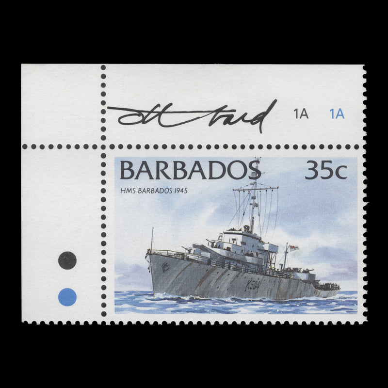 Barbados 1994 (MLH) 35c HMS Barbados single signed by Tony Theobald
