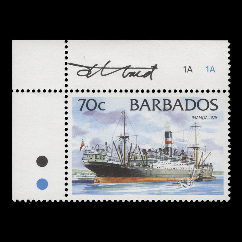 Barbados 1994 (MLH) 70c Inanda single signed by Tony Theobald