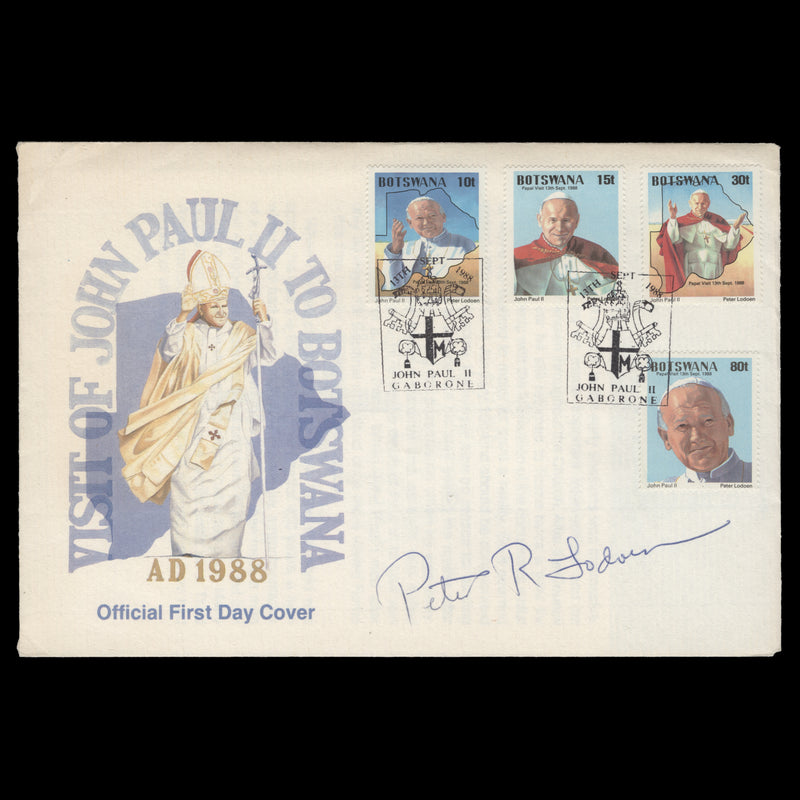 Botswana 1988 Pope John Paul II Visit first day cover signed by designer