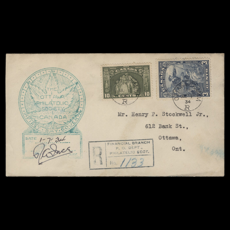 Canada 1934 Jacques Cartier and Loyalists first day cover, OTTAWA