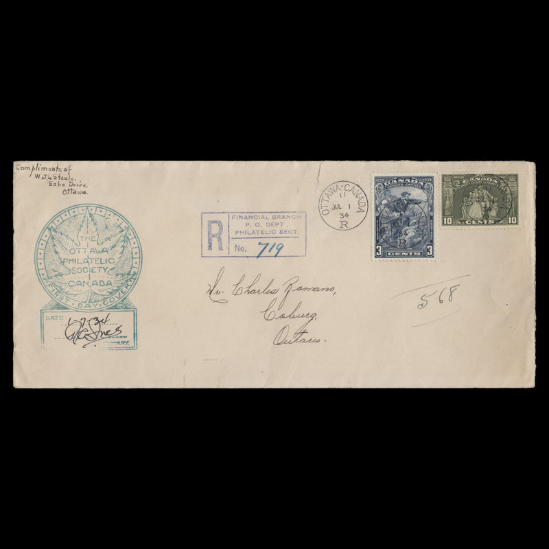 Canada 1934 Jacques Cartier and Loyalists first day cover, OTTAWA