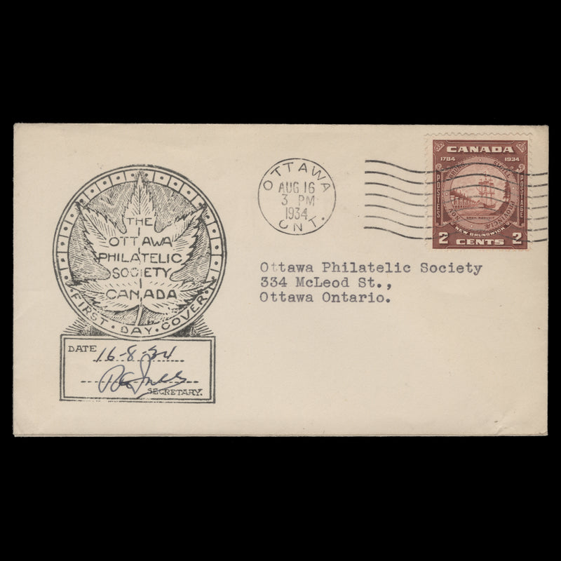 Canada 1934 New Brunswick Anniversary first day cover, OTTAWA