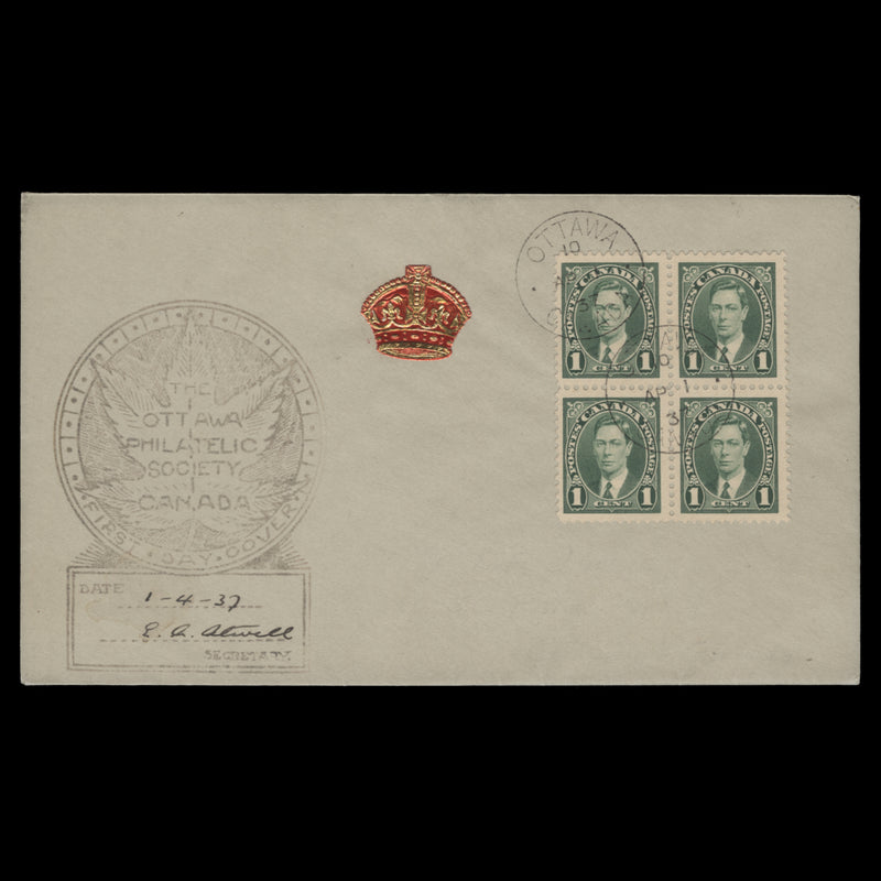 Canada 1937 (FDC) 1c KGVI definitive block, OTTAWA