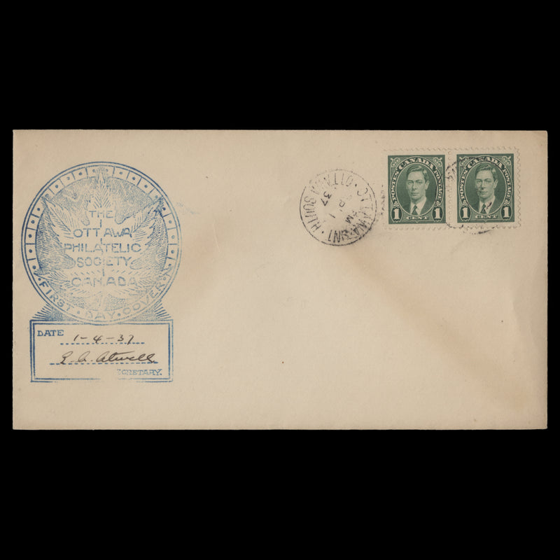 Canada 1937 (FDC) 1c KGVI definitive pair, OTTAWA SOUTH