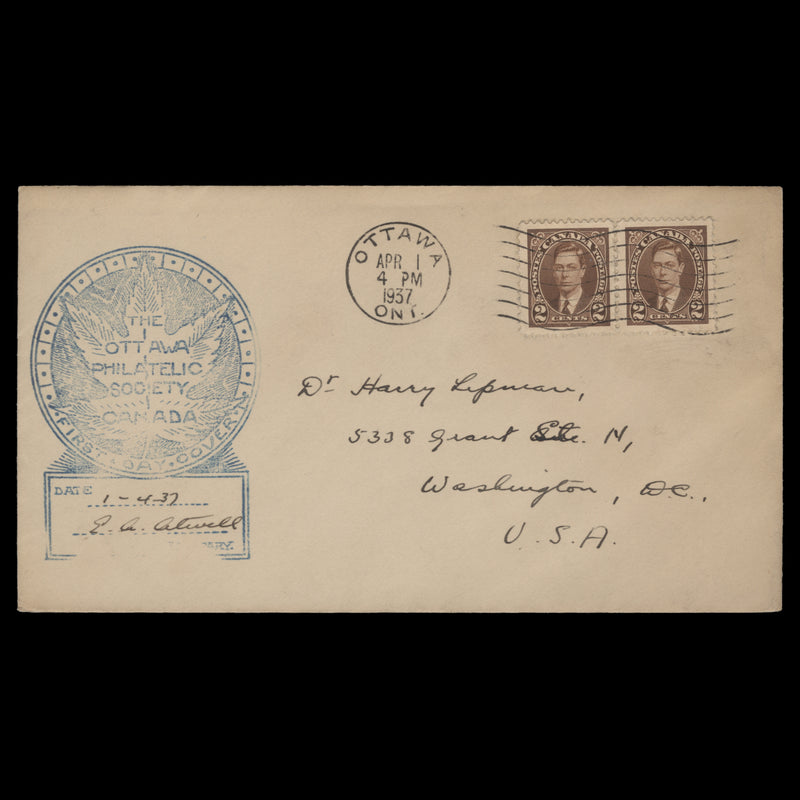 Canada 1937 (FDC) 2c KGVI definitive pair, OTTAWA