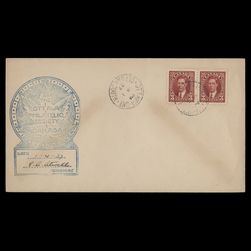 Canada 1937 (FDC) 3c KGVI definitive pair, OTTAWA SOUTH