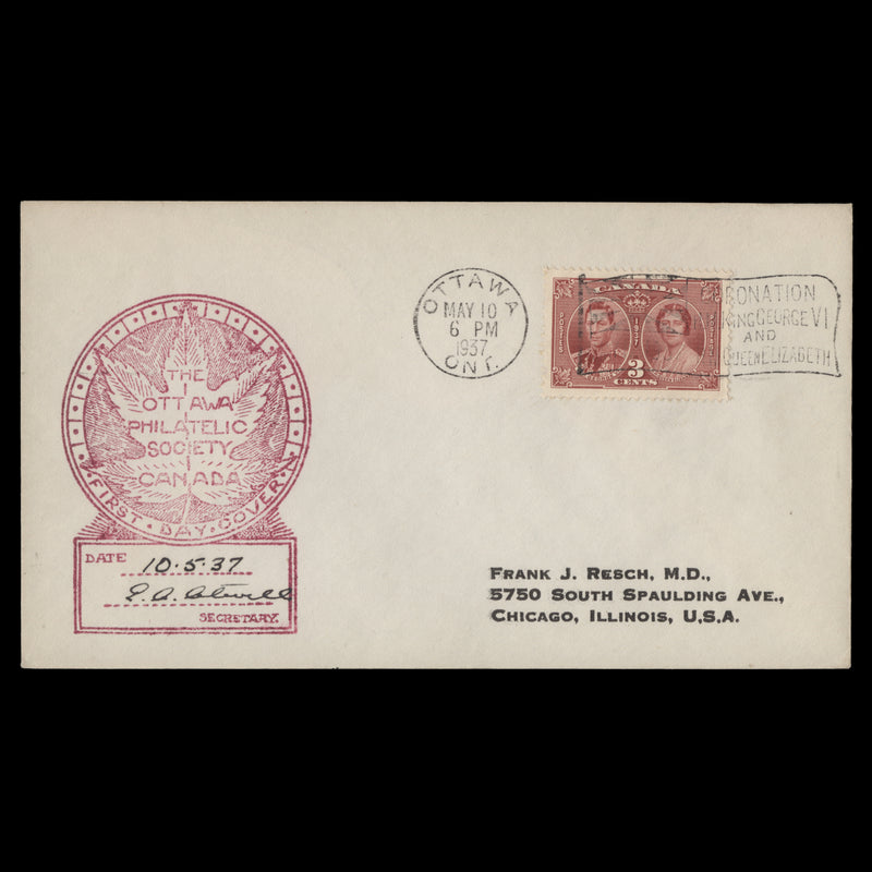 Canada 1937 Coronation first day cover, OTTAWA