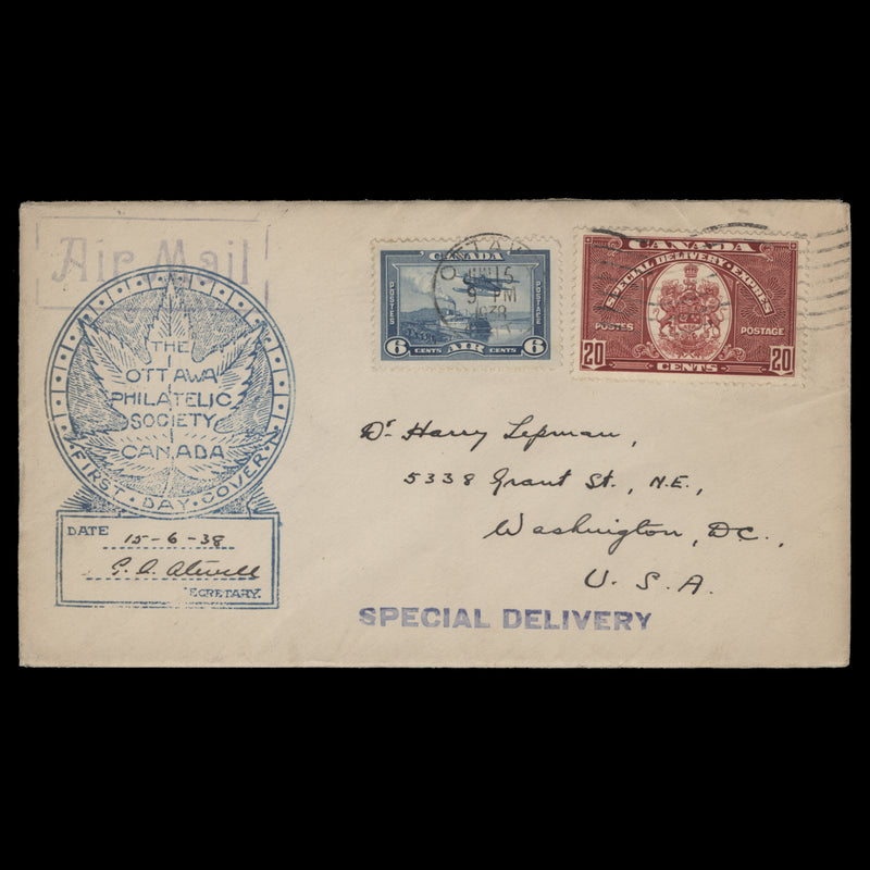 Canada 1938 Airmail and Special Delivery first day cover, OTTAWA