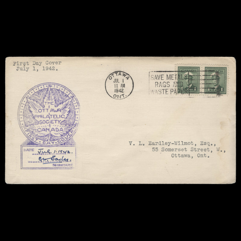 Canada 1942 (FDC) 1c KGVI definitive pair, OTTAWA