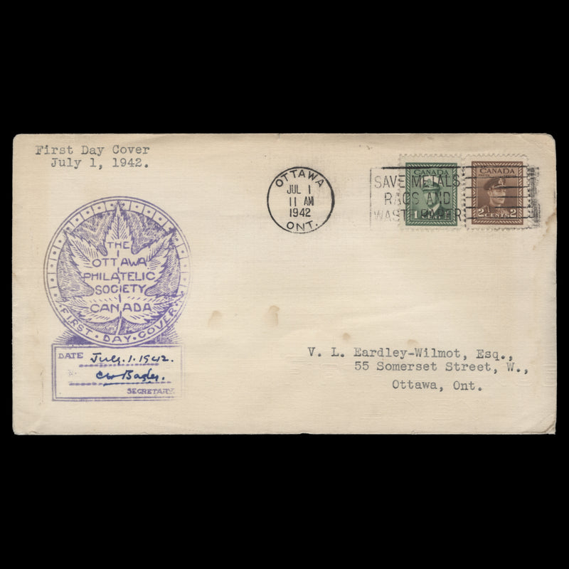 Canada 1942 War Effort definitives first day cover, OTTAWA