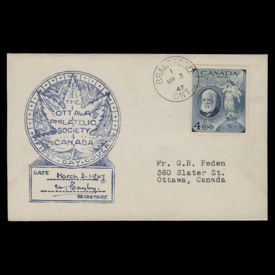 Canada 1947 Alexander Graham Bell first day cover, BRANTFORD