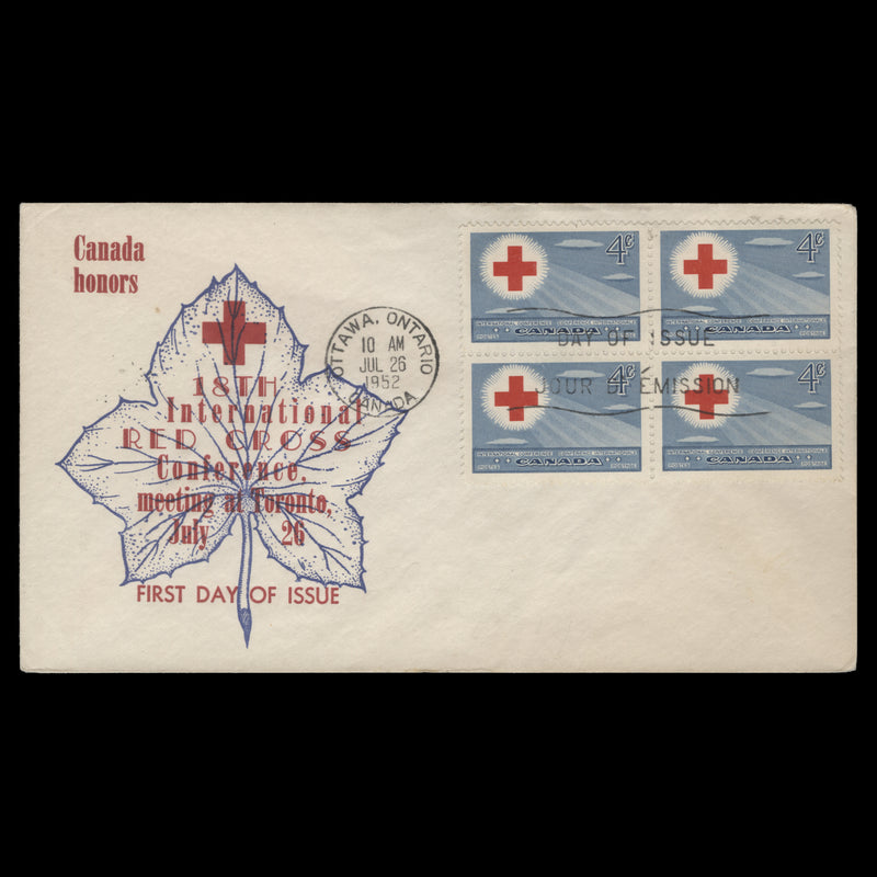 Canada 1952 (FDC) 4c Red Cross Conference block, OTTAWA