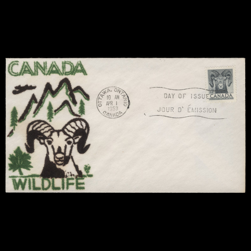 Canada 1953 (FDC) 4c Bighorn Sheep, OTTAWA