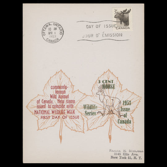 Canada 1953 (FDC) 3c Moose, OTTAWA
