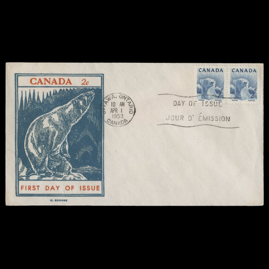 Canada 1953 (FDC) 2c Polar Bear pair, OTTAWA