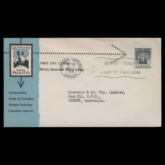Canada 1953 (FDC) 4c Bighorn Sheep, OTTAWA