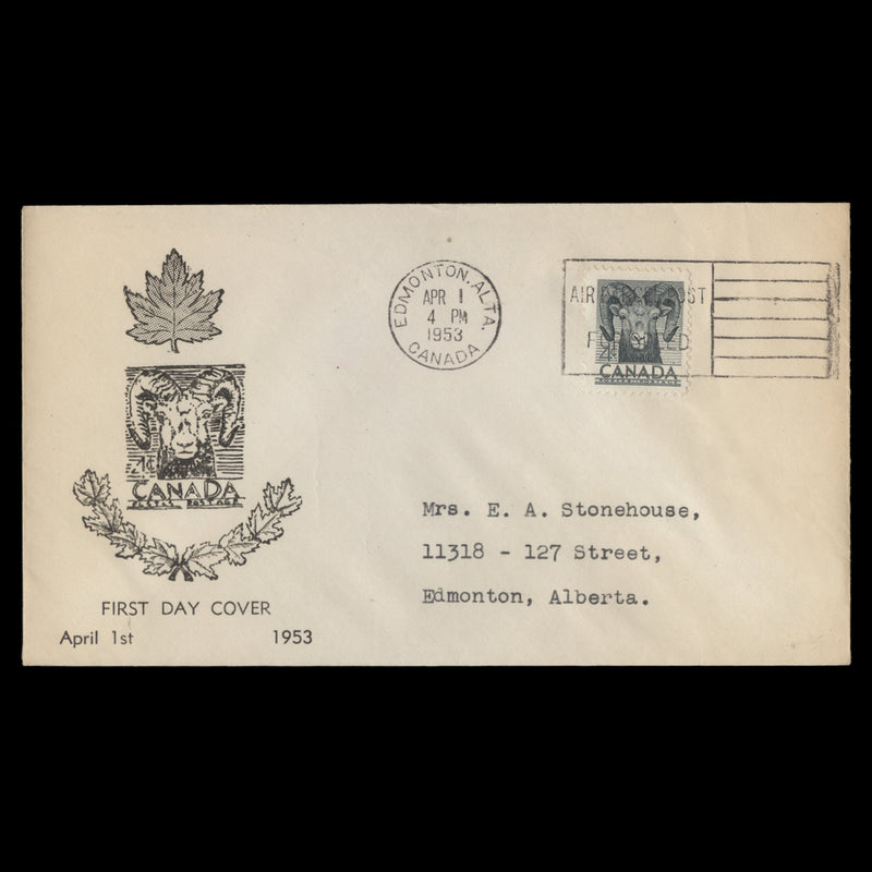 Canada 1953 (FDC) 4c Bighorn Sheep, EDMONTON