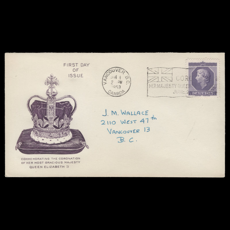 Canada 1953 (FDC) 4c Coronation, VANCOUVER