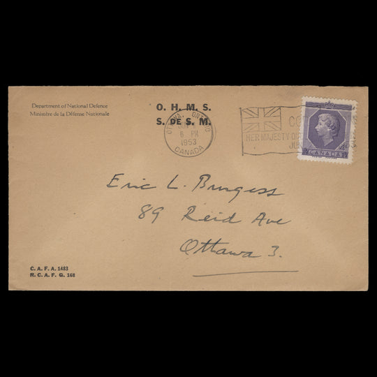 Canada 1953 (FDC) 4c Coronation, OTTAWA