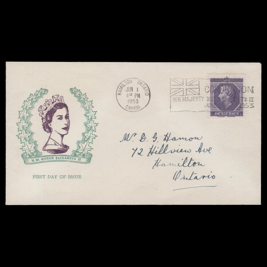 Canada 1953 (FDC) 4c Coronation, HAMILTON