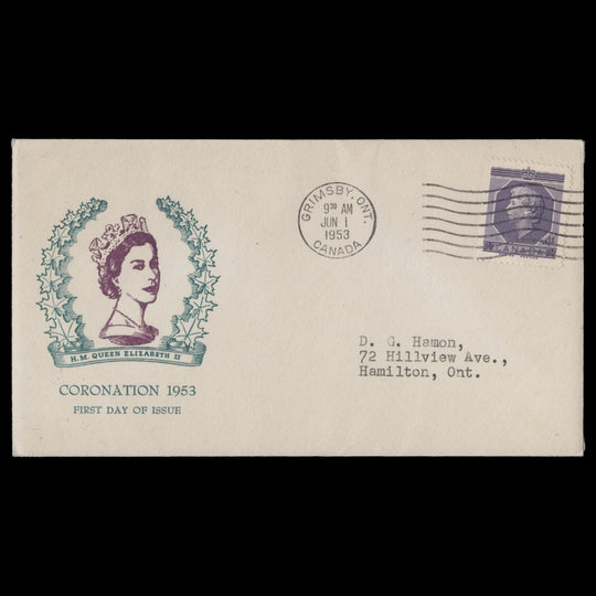 Canada 1953 (FDC) 4c Coronation, GRIMSBY