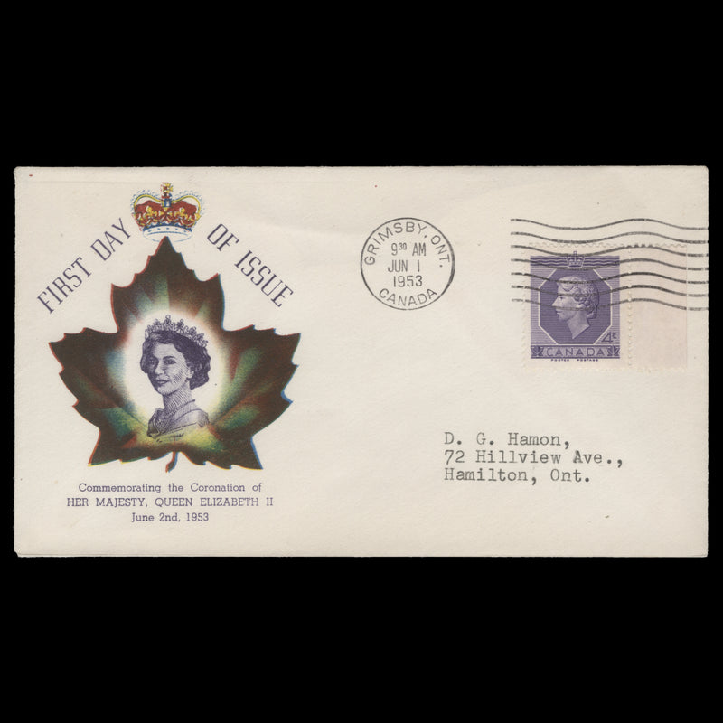 Canada 1953 (FDC) 4c Coronation, GRIMSBY