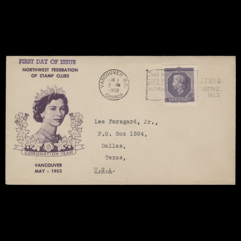 Canada 1953 (FDC) 4c Coronation, VANCOUVER