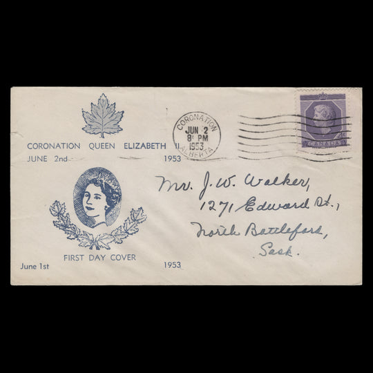 Canada 1953 Coronation day cover, CORONATION