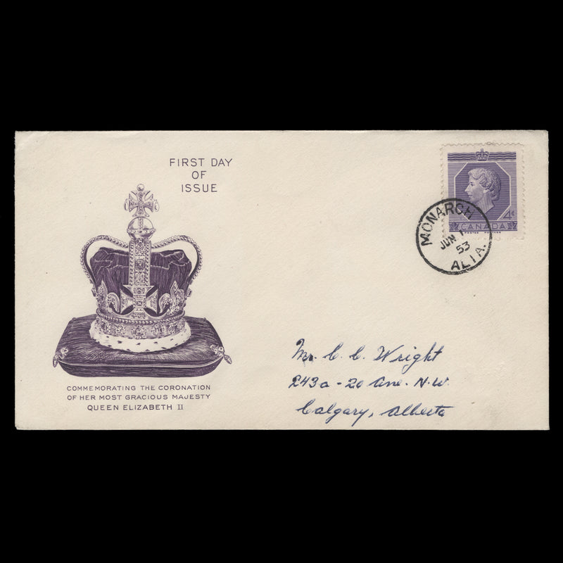 Canada 1953 (FDC) 4c Coronation, MONARCH