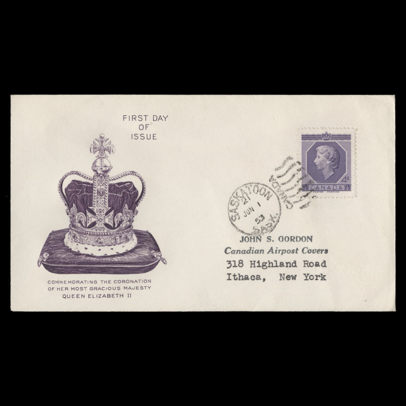 Canada 1953 (FDC) 4c Coronation, SASKATOON