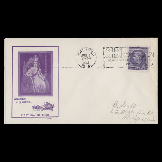 Canada 1953 (FDC) 4c Coronation, HALIFAX