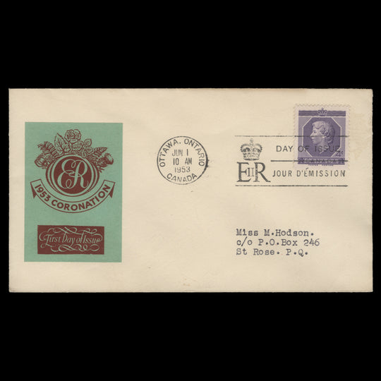 Canada 1953 (FDC) 4c Coronation, OTTAWA