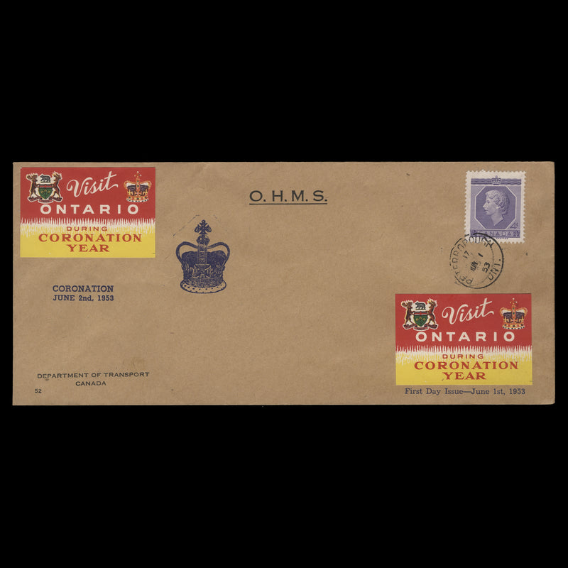 Canada 1953 (FDC) 4c Coronation, PETERBOROUGH