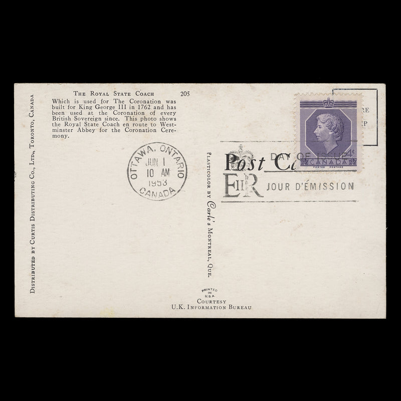 Canada 1953 (FDC) 4c Coronation, OTTAWA