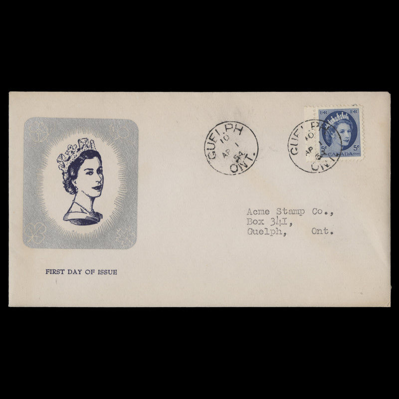 Canada 1954 (FDC) 5c Queen Elizabeth II, GUELPH