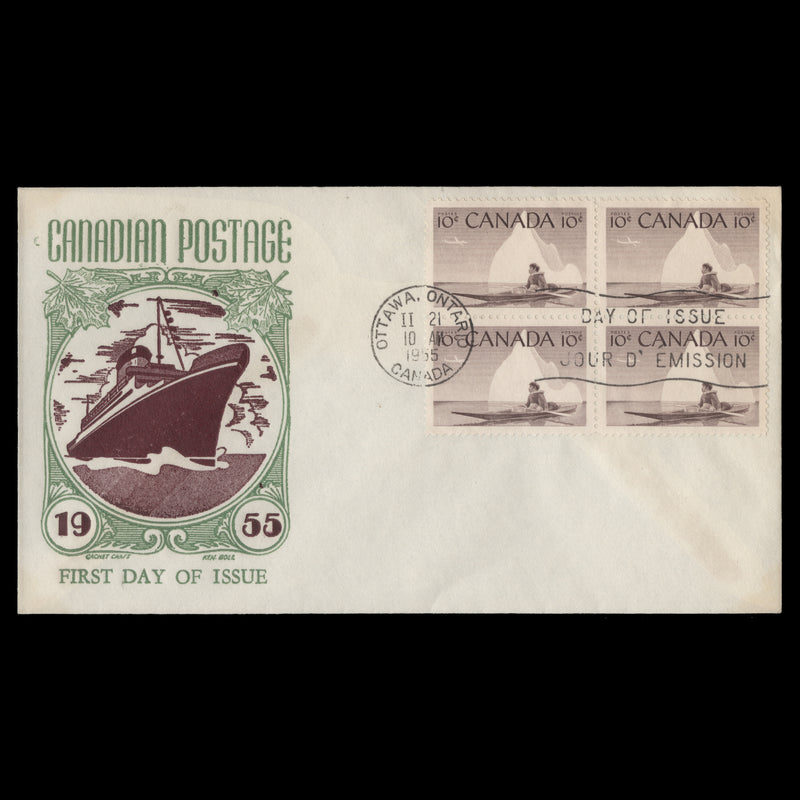 Canada 1955 (FDC) 10c Eskimo Hunter block, OTTAWA